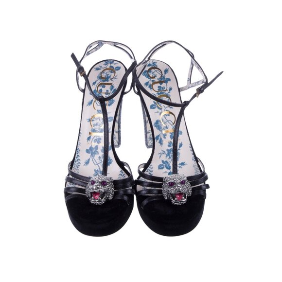 Gucci Crystal & Velvet T-Strap Panther Heels by Alessandro Michele - Picture 1 of 4